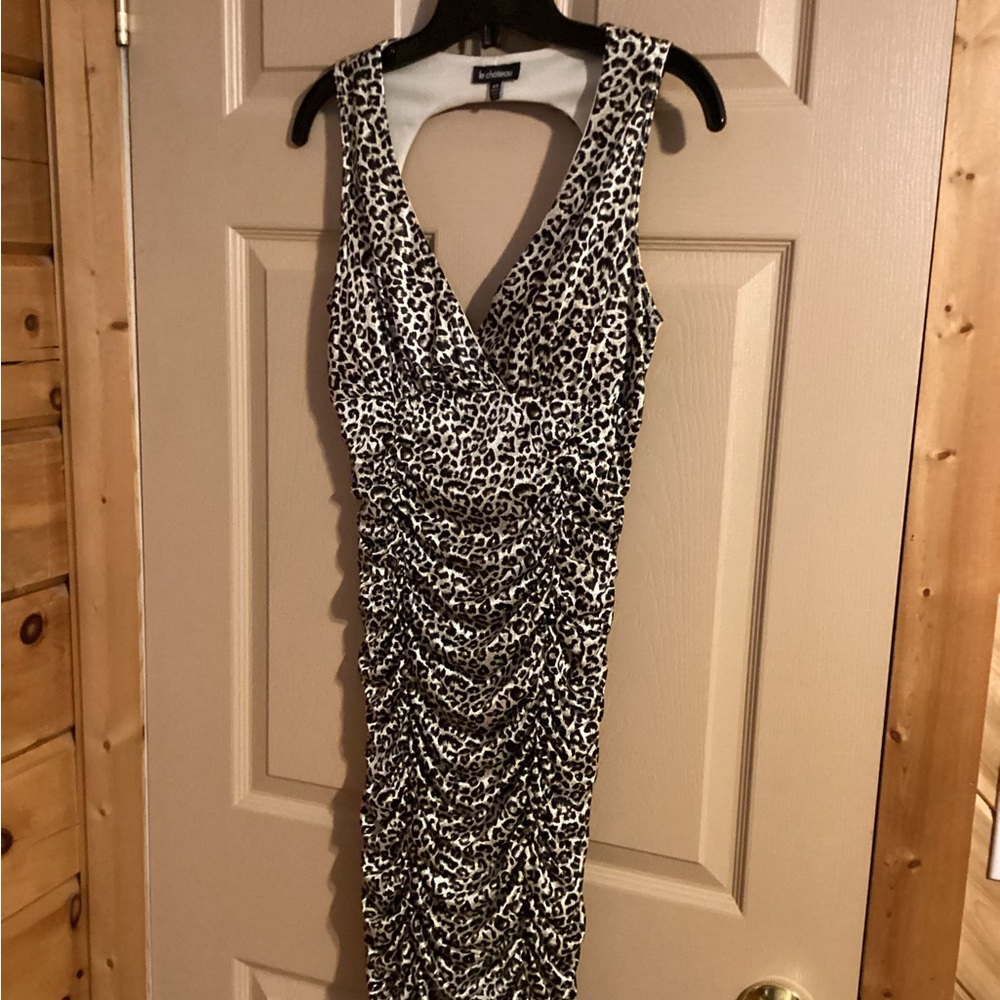 Le Chateau Monochrome Animal Print Midi Dress